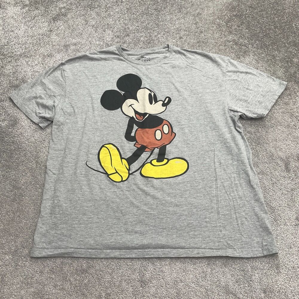 Disney Mickey Mouse Graphic T-Shirt Mens 2XL Gray Crew Neck Short Sleeve Tee